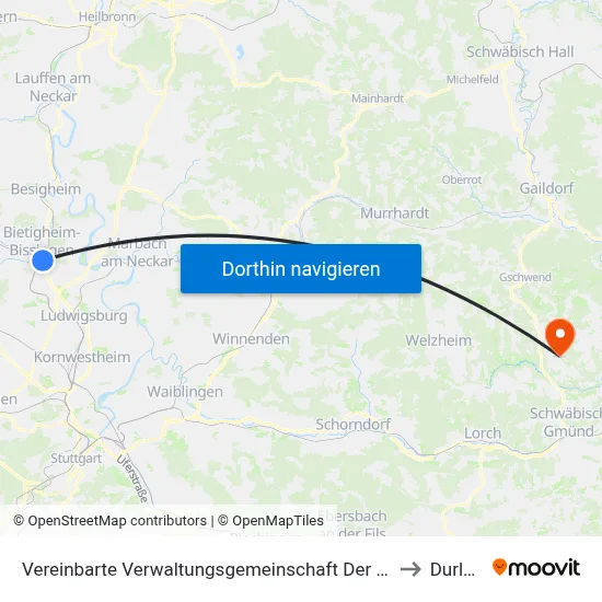 Vereinbarte Verwaltungsgemeinschaft Der Stadt Bietigheim-Bissingen to Durlangen map