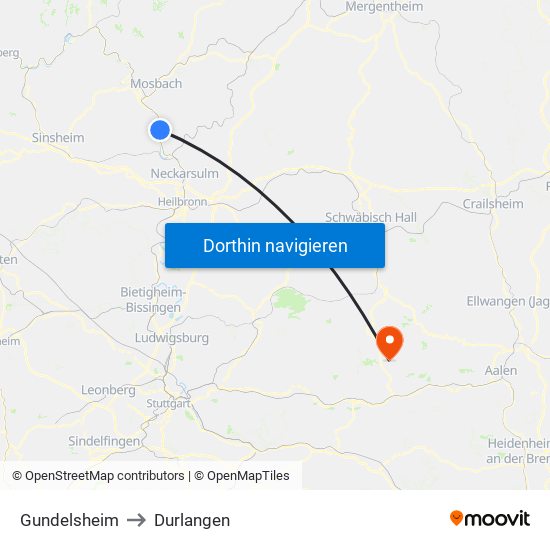 Gundelsheim to Durlangen map