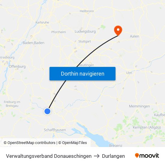 Verwaltungsverband Donaueschingen to Durlangen map