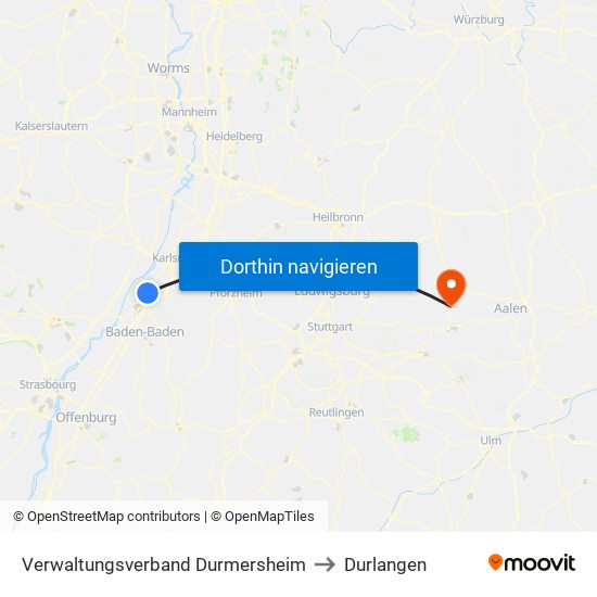 Verwaltungsverband Durmersheim to Durlangen map