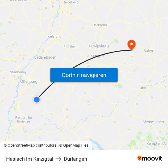 Haslach Im Kinzigtal to Durlangen map