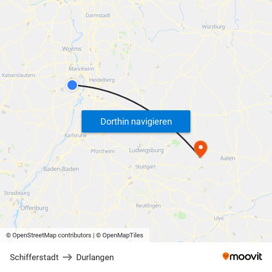 Schifferstadt to Durlangen map
