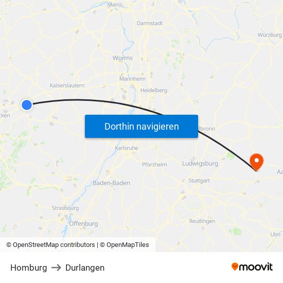 Homburg to Durlangen map