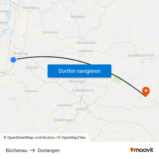 Büchenau to Durlangen map