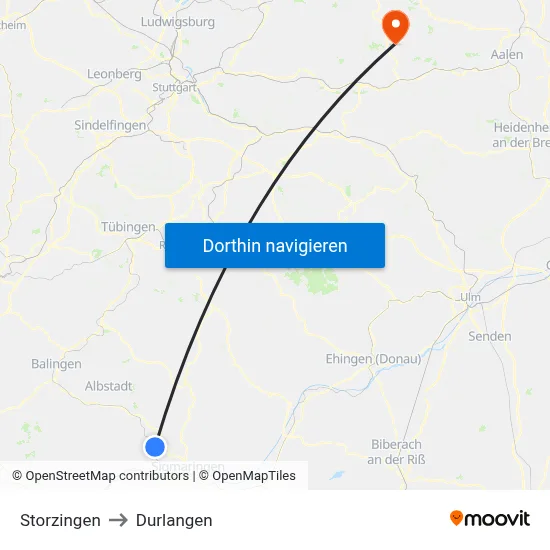 Storzingen to Durlangen map