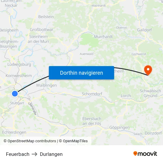 Feuerbach to Durlangen map