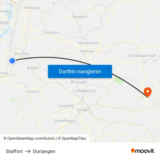 Staffort to Durlangen map