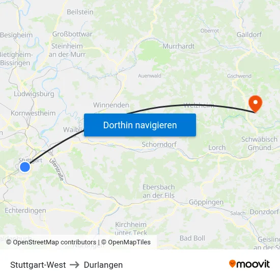 Stuttgart-West to Durlangen map