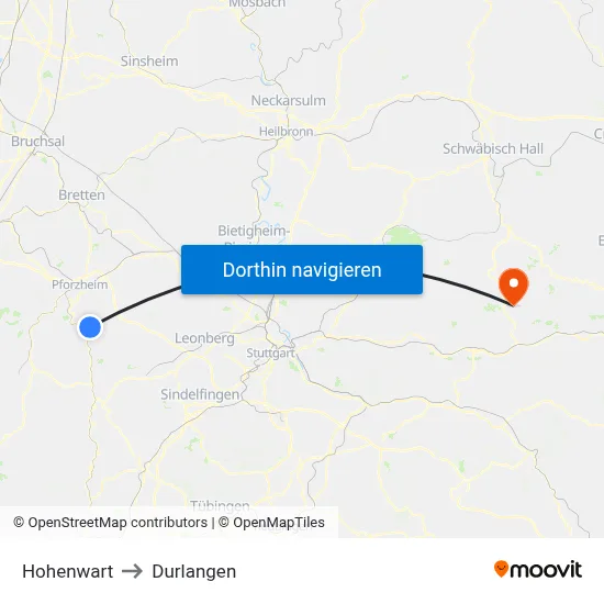 Hohenwart to Durlangen map