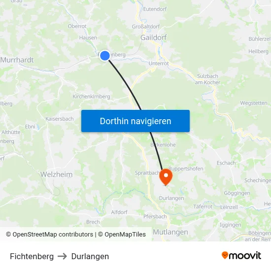 Fichtenberg to Durlangen map