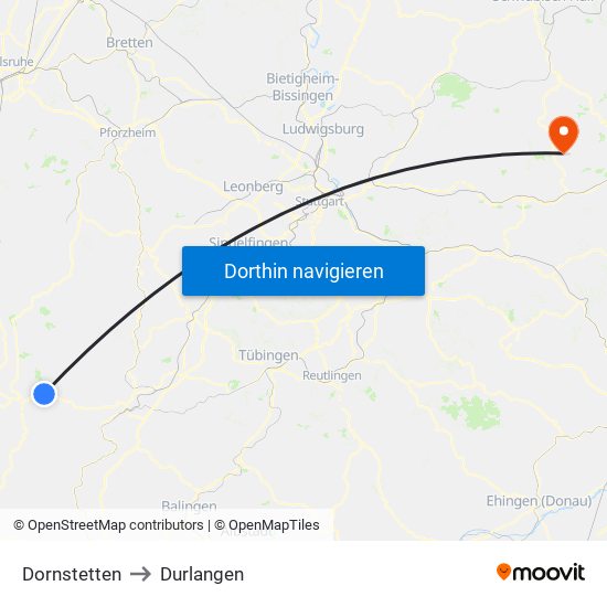 Dornstetten to Durlangen map