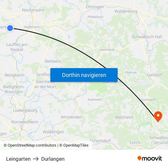 Leingarten to Durlangen map