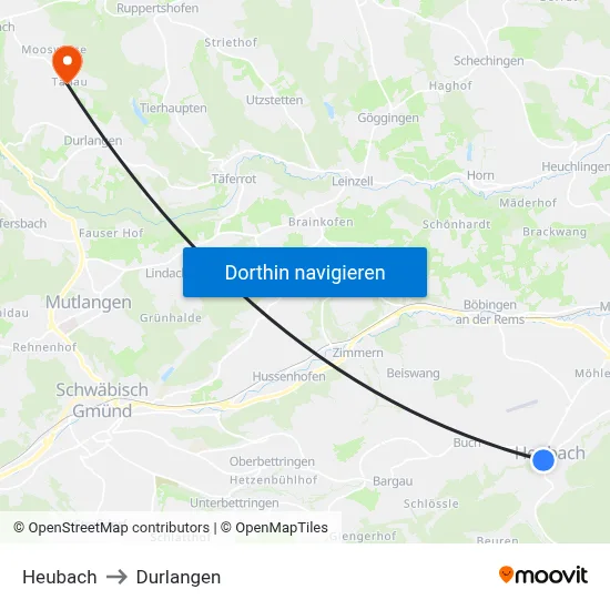 Heubach to Durlangen map
