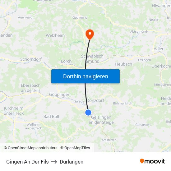 Gingen An Der Fils to Durlangen map