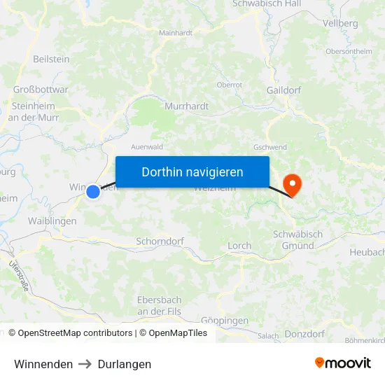 Winnenden to Durlangen map