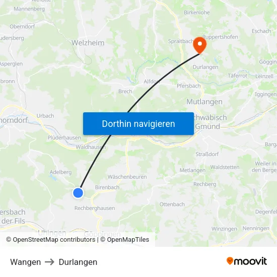 Wangen to Durlangen map