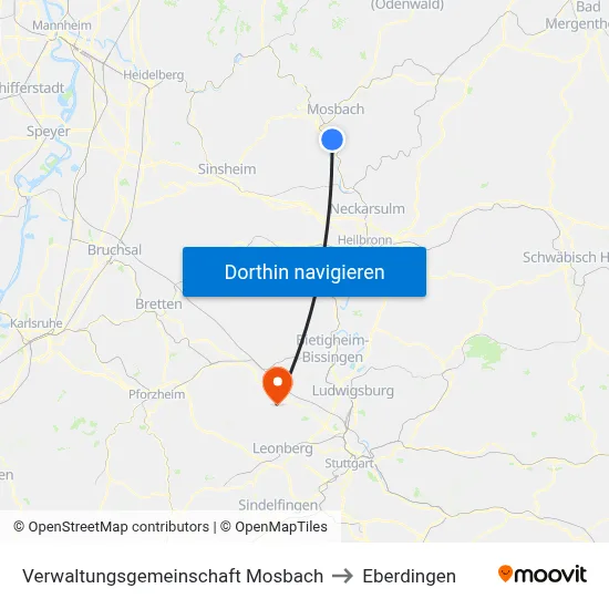 Verwaltungsgemeinschaft Mosbach to Eberdingen map