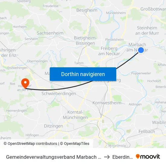 Gemeindeverwaltungsverband Marbach am Neckar to Eberdingen map