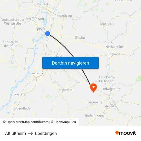 Altlußheim to Eberdingen map