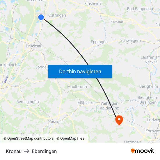 Kronau to Eberdingen map