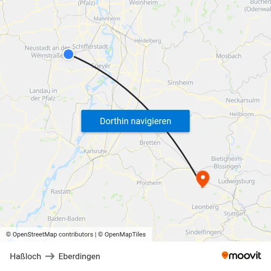 Haßloch to Eberdingen map