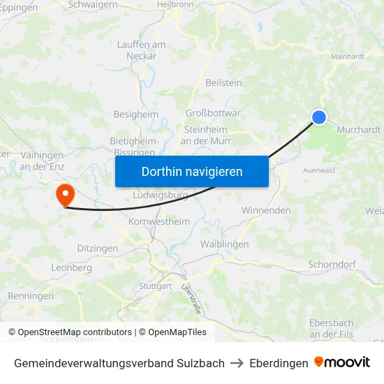 Gemeindeverwaltungsverband Sulzbach to Eberdingen map