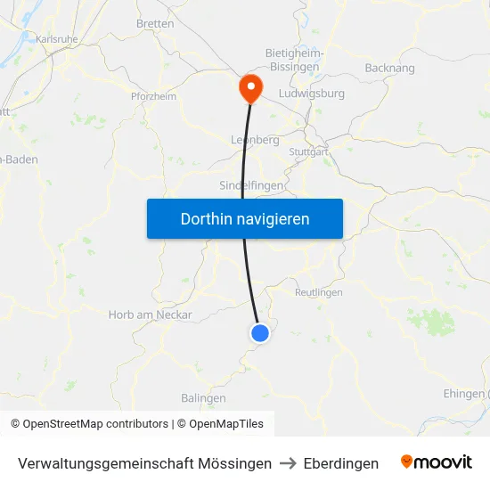 Verwaltungsgemeinschaft Mössingen to Eberdingen map