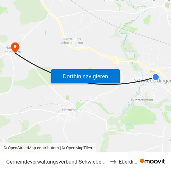 Gemeindeverwaltungsverband Schwieberdingen-Hemmingen to Eberdingen map