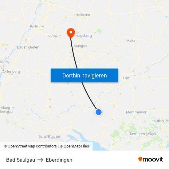 Bad Saulgau to Eberdingen map