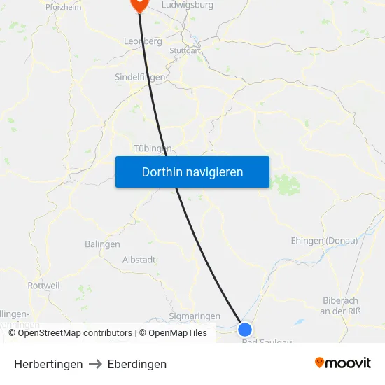 Herbertingen to Eberdingen map