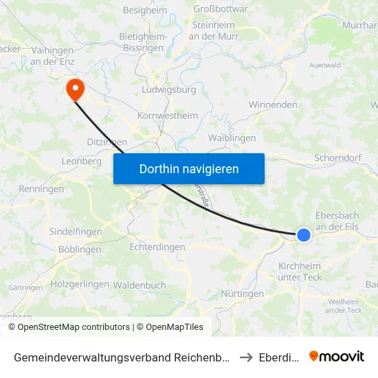 Gemeindeverwaltungsverband Reichenbach An Der Fils to Eberdingen map