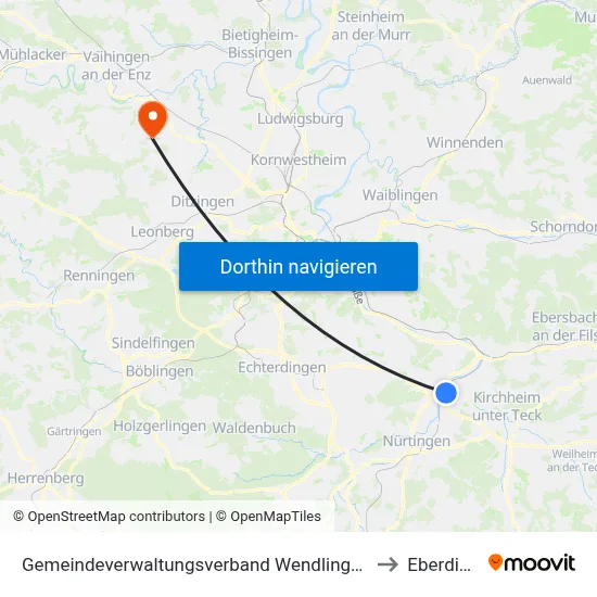 Gemeindeverwaltungsverband Wendlingen am Neckar to Eberdingen map