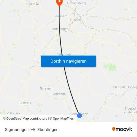 Sigmaringen to Eberdingen map