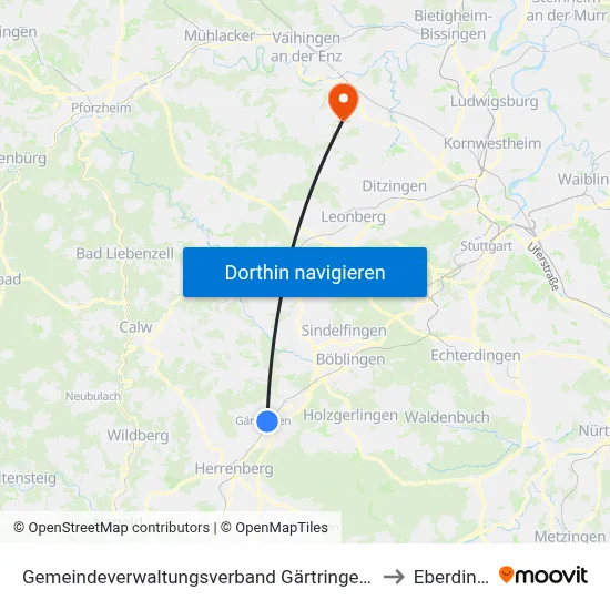 Gemeindeverwaltungsverband Gärtringen/Ehningen to Eberdingen map