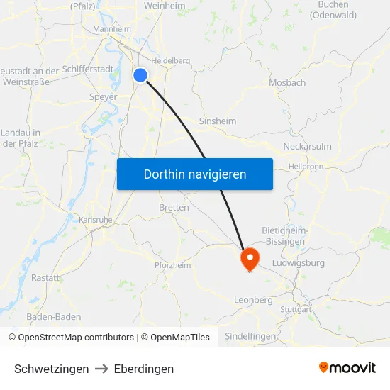 Schwetzingen to Eberdingen map