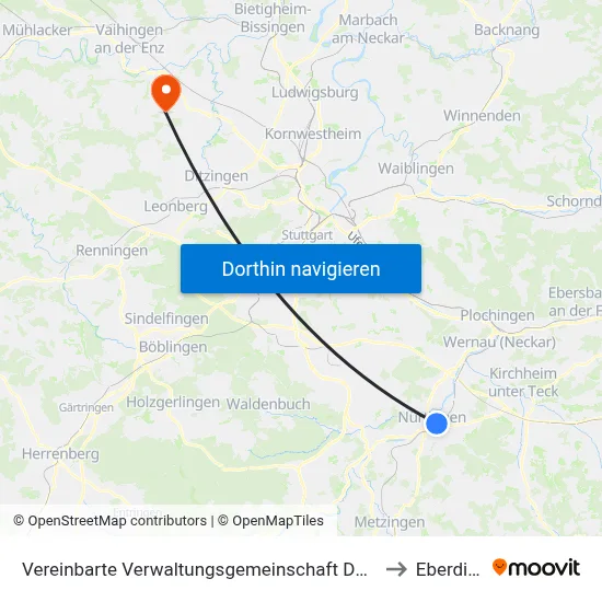 Vereinbarte Verwaltungsgemeinschaft Der Stadt Nürtingen to Eberdingen map
