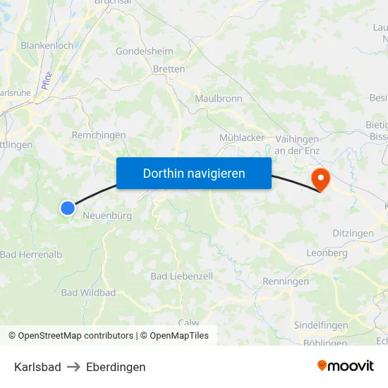 Karlsbad to Eberdingen map
