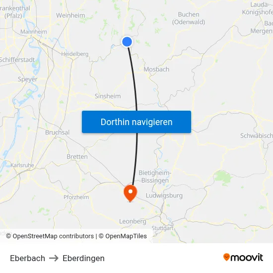 Eberbach to Eberdingen map