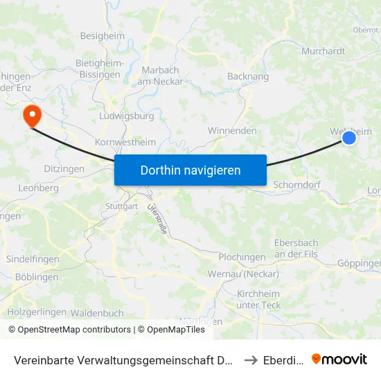 Vereinbarte Verwaltungsgemeinschaft Der Stadt Welzheim to Eberdingen map