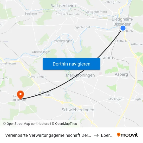 Vereinbarte Verwaltungsgemeinschaft Der Stadt Bietigheim-Bissingen to Eberdingen map