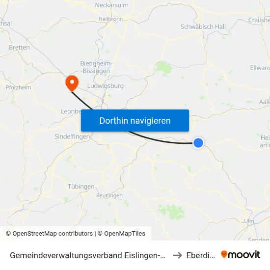 Gemeindeverwaltungsverband Eislingen-Ottenbach-Salach to Eberdingen map