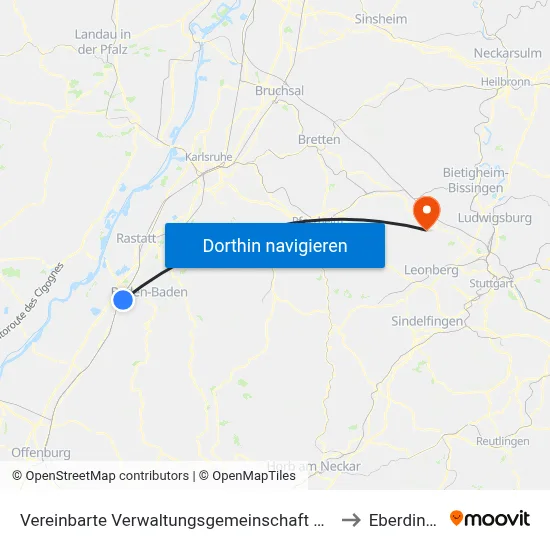 Vereinbarte Verwaltungsgemeinschaft Sinzheim to Eberdingen map