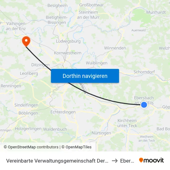 Vereinbarte Verwaltungsgemeinschaft Der Stadt Ebersbach An Der Fils to Eberdingen map