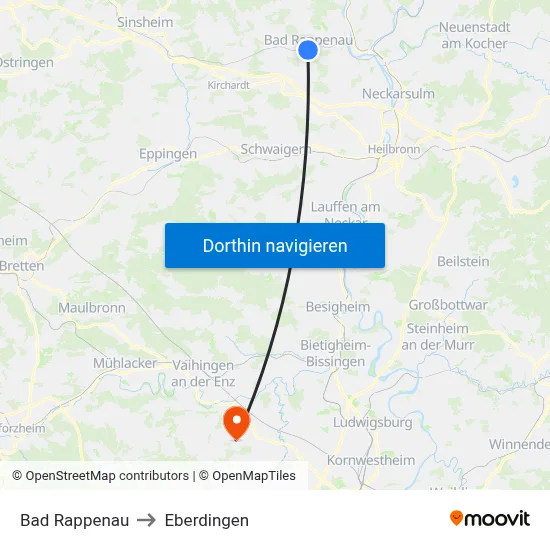 Bad Rappenau to Eberdingen map