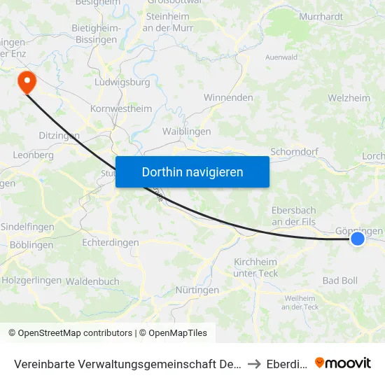 Vereinbarte Verwaltungsgemeinschaft Der Stadt Göppingen to Eberdingen map