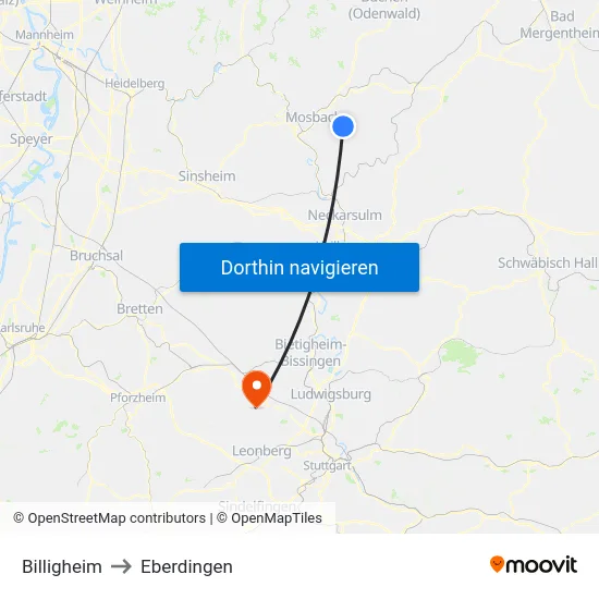 Billigheim to Eberdingen map