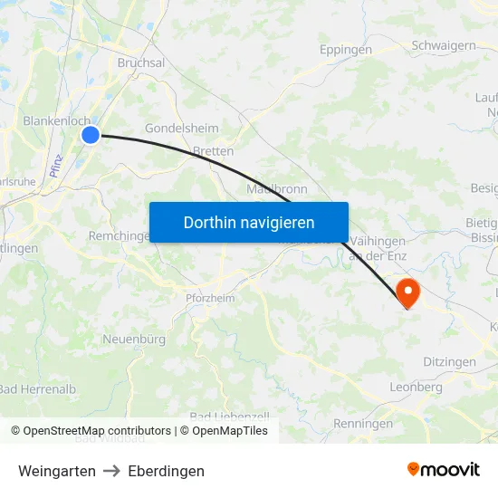Weingarten to Eberdingen map