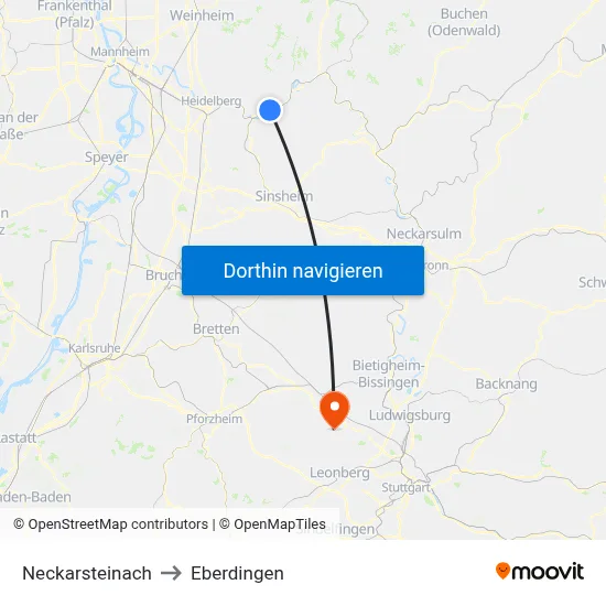 Neckarsteinach to Eberdingen map