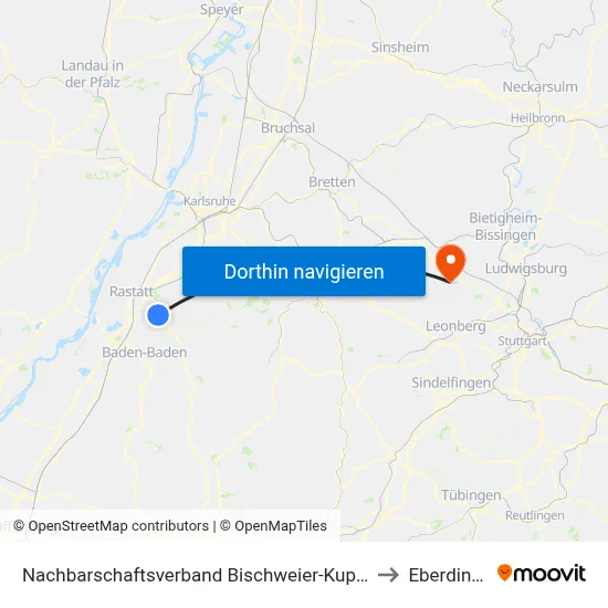 Nachbarschaftsverband Bischweier-Kuppenheim to Eberdingen map
