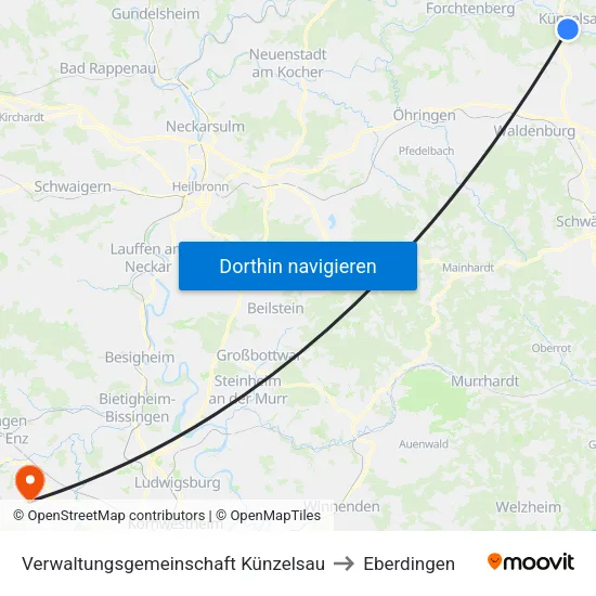 Verwaltungsgemeinschaft Künzelsau to Eberdingen map